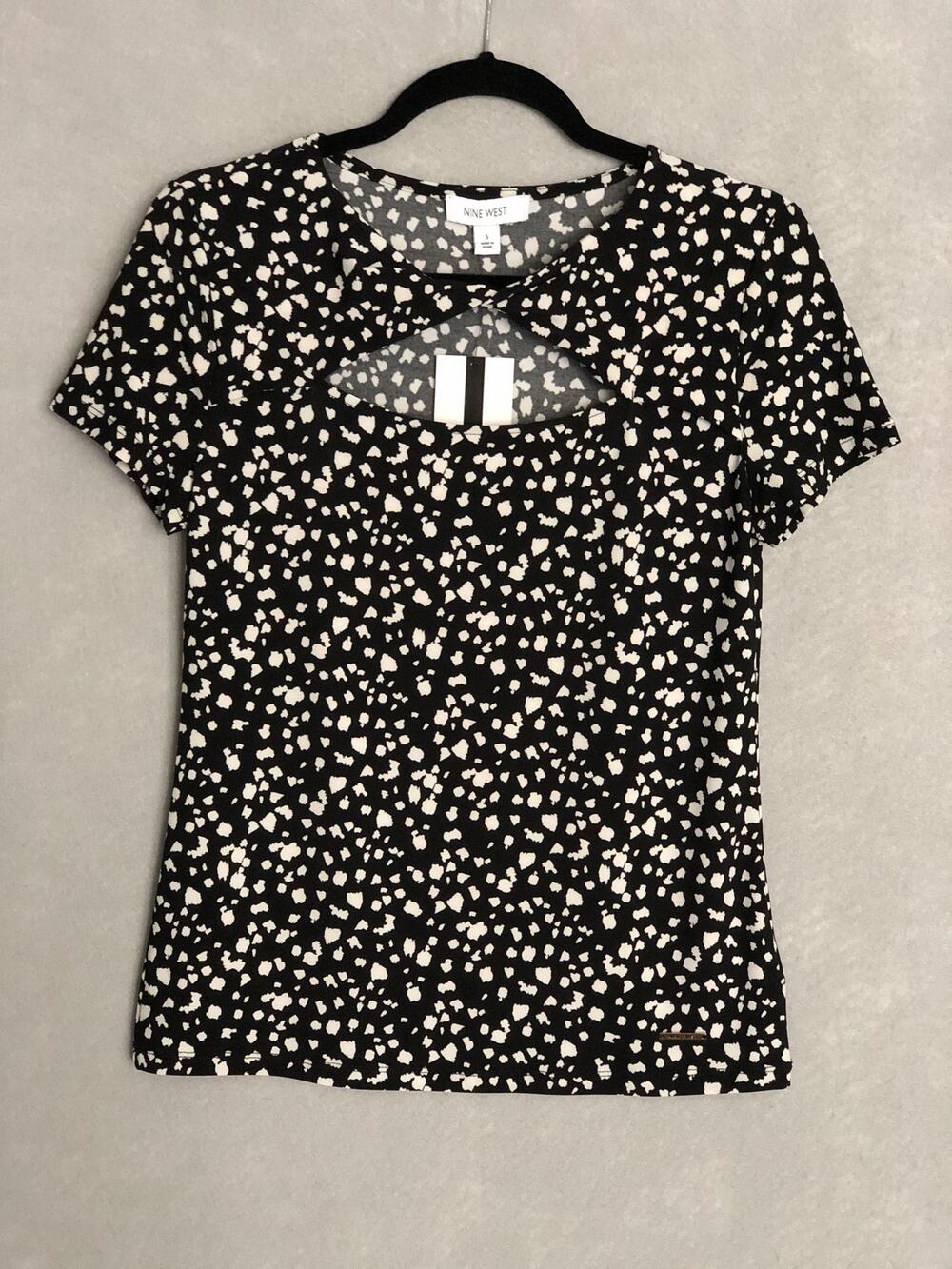 Nine West Keyhole Top Short Sleeve Black Women's Small NEW